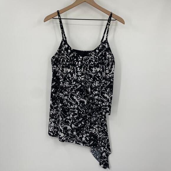 MagicSuit Alex Tankini Swim Top Side Tie V Neck Splatter Print Black White 12 - Picture 4 of 9